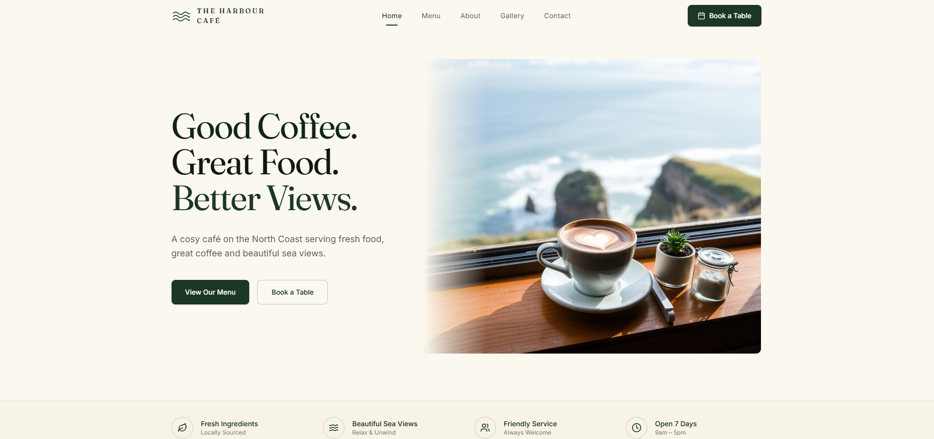 Harbour View Café interactive demonstration website homepage